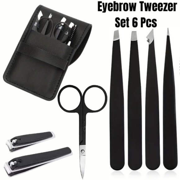 6pcs Set Eyebrow Tweezers Precision Kit, Stainless Steel Ingrown Hair Removal - Picture 1 of 10